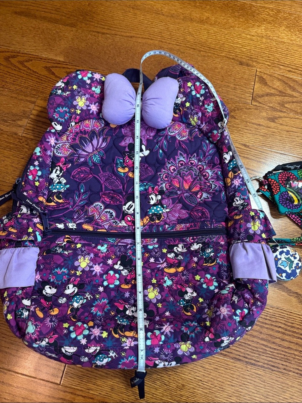 Vera Bradley Disney Purple Floral Mickey Backpack with Bow Accent and wallet - Picture 3 of 11
